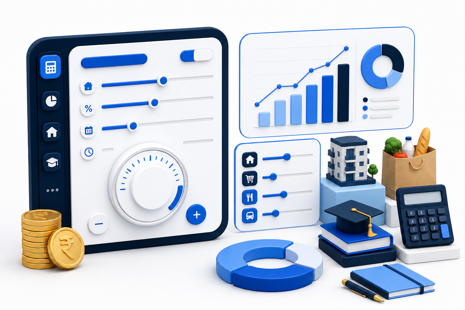 3D education finance calculator workspace